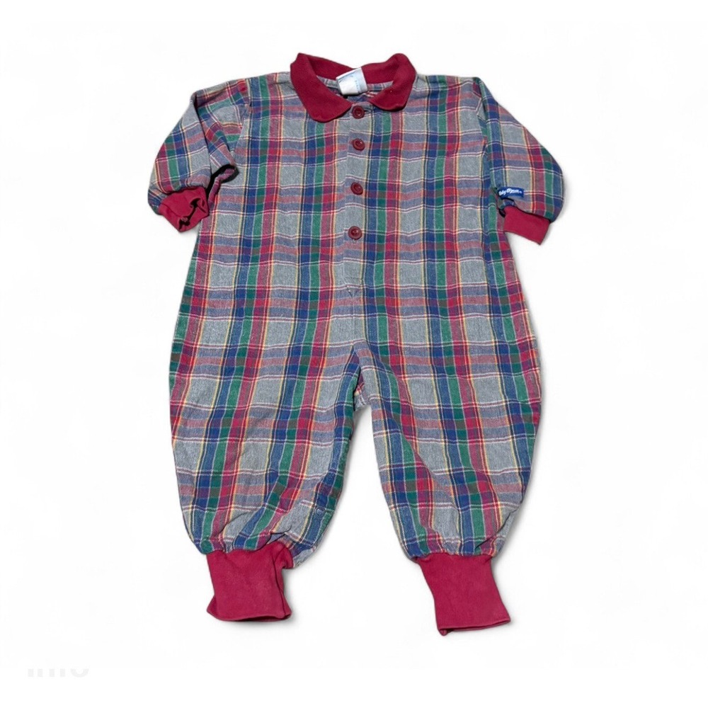 Vintage Baby B'Gosh OshKosh Plaid One Piece Romper 18 Months USA 90s